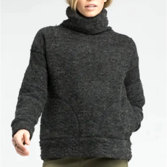 prAna Womans M Crestland Pullover Sweater Turtle Neck Funnel Wool Speckled Gray - Picture 1 of 8